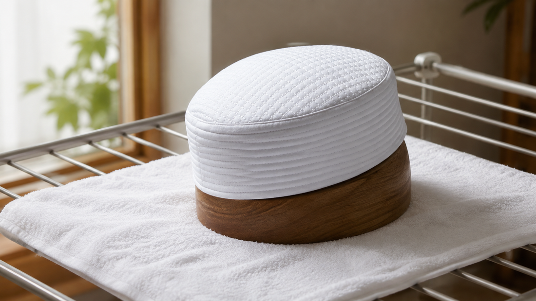 Drying a Dinaar Koofi White Kufi cap without losing its shape