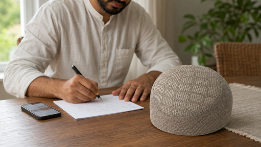 Original editorial illustration of Gucci Koofi GraBeige beside a handwritten online buying shortlist