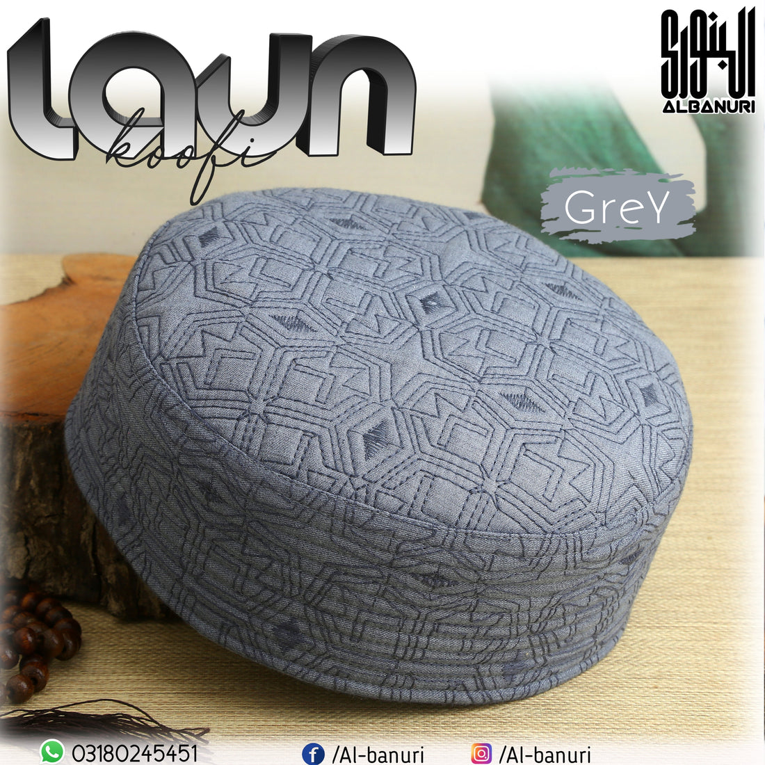 Authentic Laun Koofi Grey product photograph showing the geometric crown and lower edge discussed in the fragrance and Kufi care guide