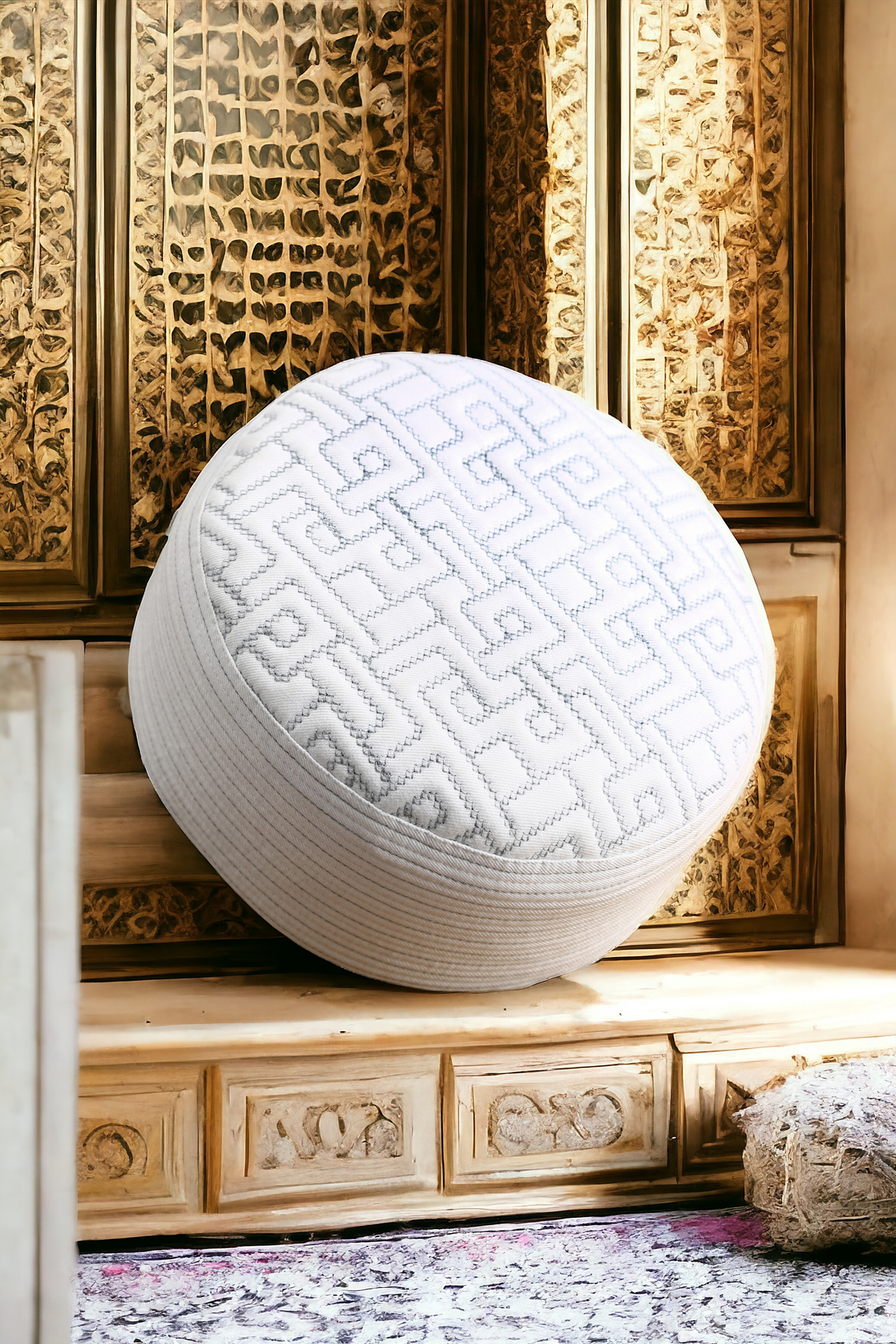 Jadeed Koofi White by Al-Banuri used in a father-child first Eid Kufi choosing guide