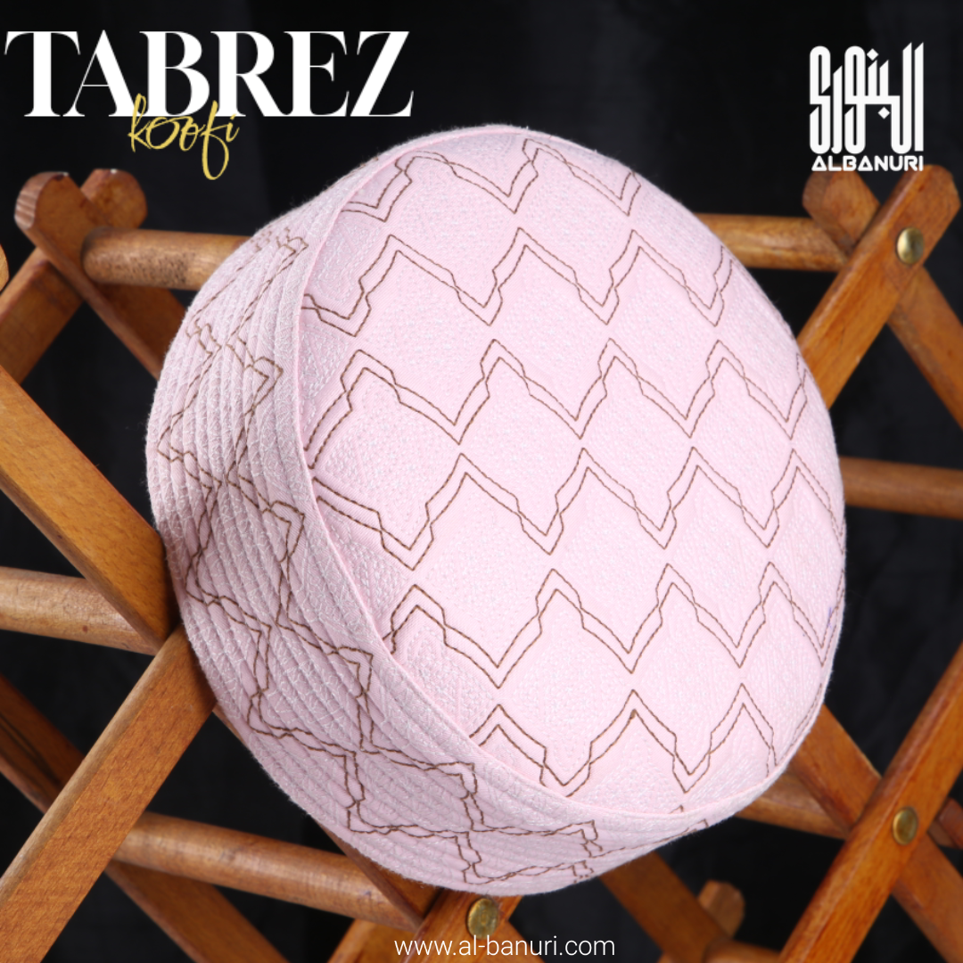 Authentic Tabrez Koofi Mate product photograph showing the rounded crown, geometric embroidery, side panels and lower band