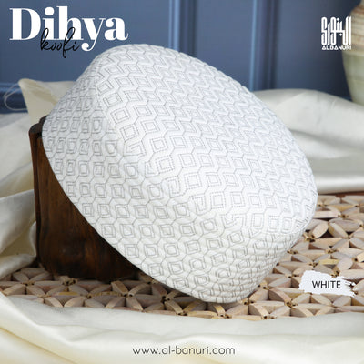 Dihya Koofi White — Premium Islamic Prayer Cap | Al-Banuri